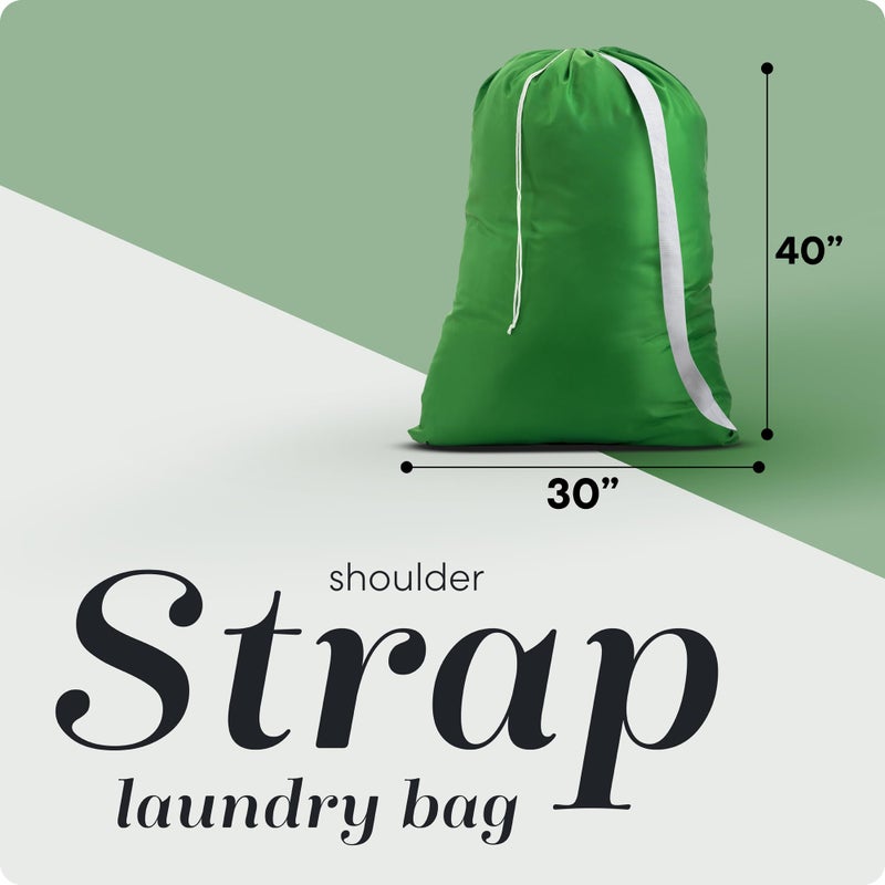 Handy Laundry Shoulder Strap Bag - Drawstring Locking Closure  Durable Nylon Material  Large Capacity  Heavy Duty Stitching  Perfect for Laundromat or College Dorm. (Green | 30"" x 40"") - Image 2